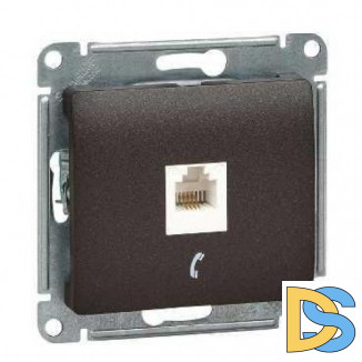 Розетка телефонная 1-ая 4 контакта, RJ-11, Шоколад, серия Glossa, Schneider Electric