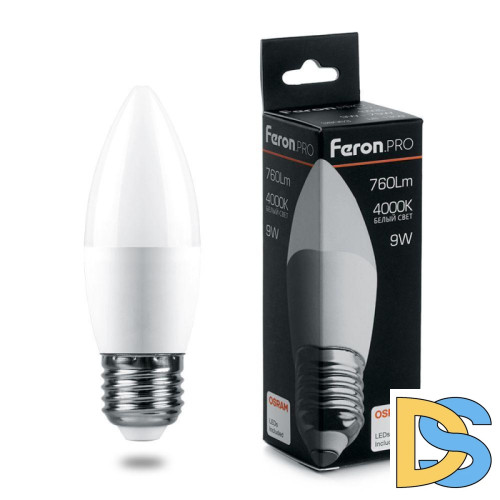 Лампа светодиодная Feron E27 9W 4000K свеча матовая LB-1309 38063
