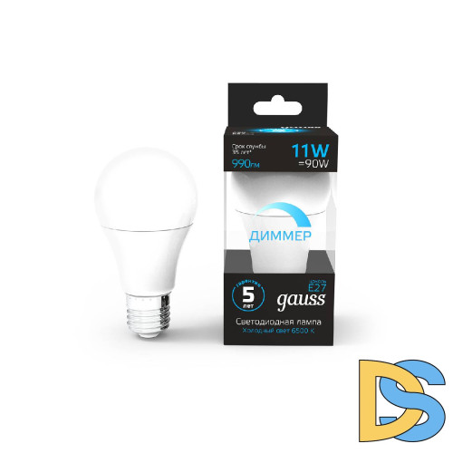 Лампа светодиодная диммируемая Gauss E27 11W 6500К груша матовая 102502311-D