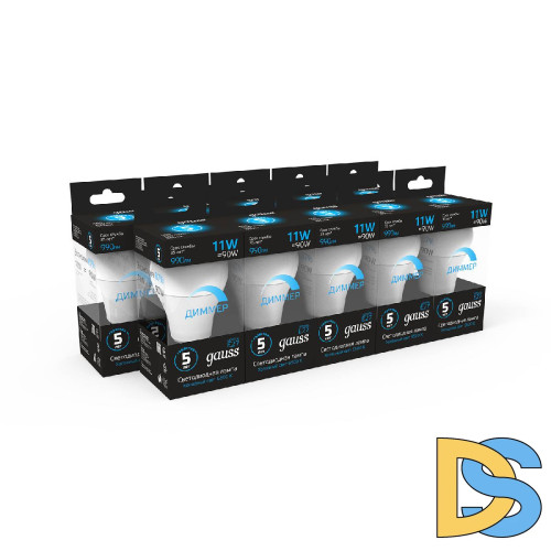 Лампа светодиодная диммируемая Gauss E27 11W 6500К груша матовая 102502311-D