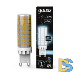 Лампа светодиодная Gauss G9 6,5W 4100К прозрачная 107309206