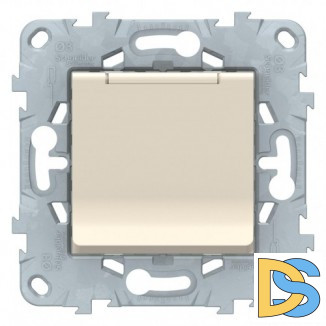 Розетка 1-ая электрическая, с заземлением и крышкой, защитными шторками, Бежевый, серия Unica New, Schneider Electric