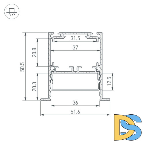 Алюминиевый профиль Arlight SL-LINIA52-3L-F-2000 ANOD 044682