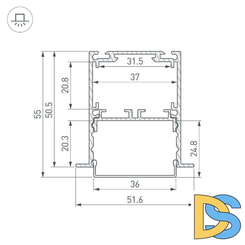 Алюминиевый профиль Arlight SL-LINIA52-3L-F-2000 ANOD 044682