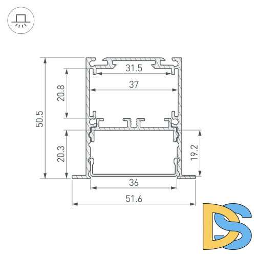 Алюминиевый профиль Arlight SL-LINIA52-3L-F-2000 ANOD 044682