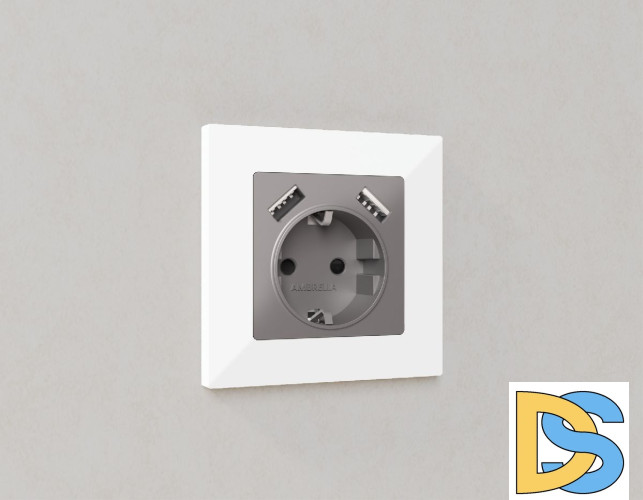 Лицевая панель для розетки с/з со шторками 2USB A+A Ambrella Volt Alfa AP5090