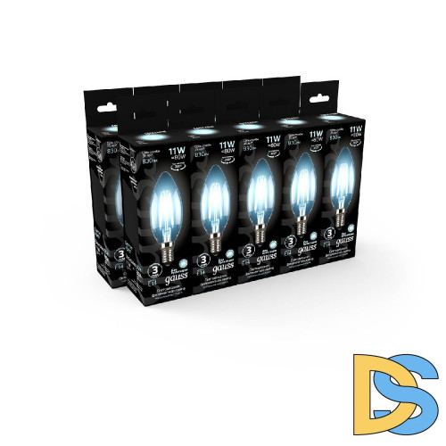 Лампа светодиодная филаментная Gauss E14 11W 4100К прозрачная 103801211