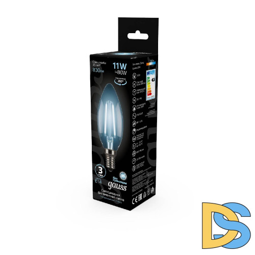 Лампа светодиодная филаментная Gauss E14 11W 4100К прозрачная 103801211