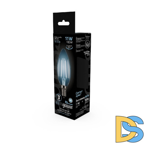 Лампа светодиодная филаментная Gauss E14 11W 4100К прозрачная 103801211