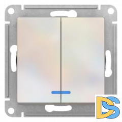 Выключатель 2-клавишный, с подсветкой, Жемчуг, серия Atlas Design, Schneider Electric