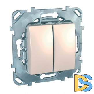 Выключатель 2-клавишный проходной (с двух мест), Бежевый, серия Unica, Schneider Electric