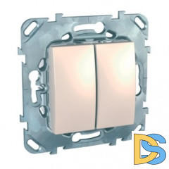 Выключатель 2-клавишный проходной (с двух мест), Бежевый, серия Unica, Schneider Electric