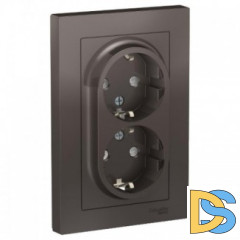 Розетка 2-ая электрическая с заземлением с защитными шторками, Мокко, серия Atlas Design, Schneider Electric
