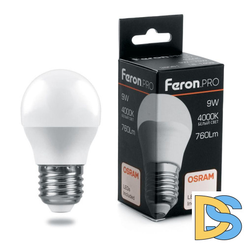 Лампа светодиодная Feron E27 9W 4000K шар матовый LB-1409 38081