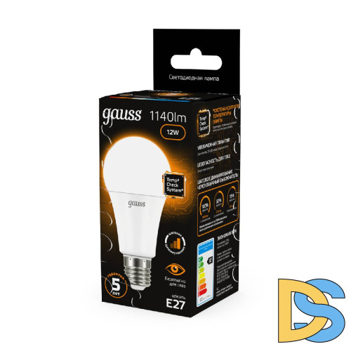 Лампа светодиодная диммируемая Gauss E27 12W 3000K груша матовая 102502112-S