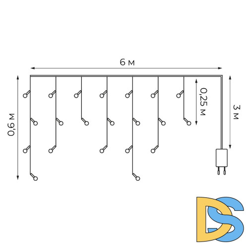 Гирлянда Бахрома Uniel ULD-B6006-080/STK BLUE IP44 UL-00012075
