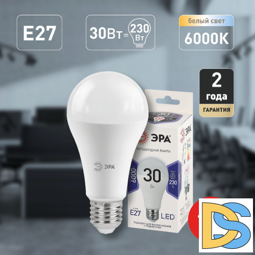 Лампа светодиодная Эра E27 30W 6000K LED A65-30W-860-E27 Б0048017