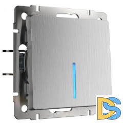 Выключатель одноклавишный проходной с подсветкой (cеребряный рифленый) W1112109