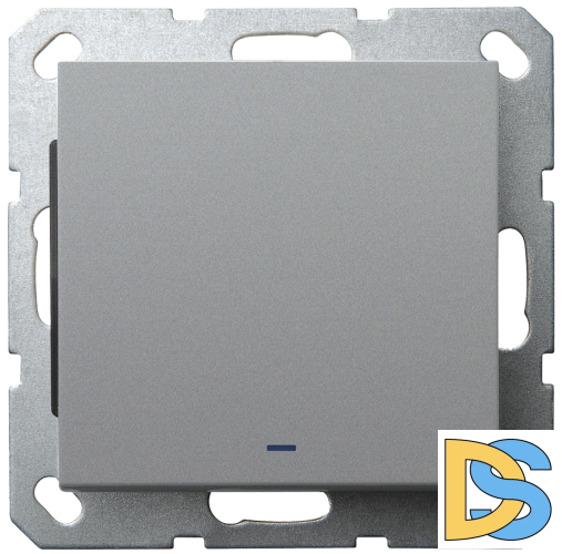 Выключатель со светодиодом Jasmart проходной одноклавишный в комплекте с накладкой 10A 250V цвет алюминий G3012NS