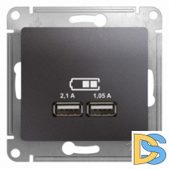 Розетка USB 2-ая (для подзарядки), Графит, серия Glossa, Schneider Electric