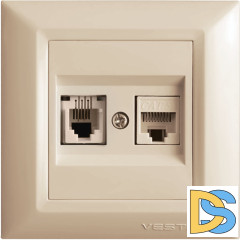 Интернет розетка с телефонным разъемом кремовая LAN+PHONE Vesta-Electric Roma Cream
