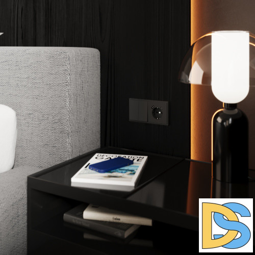 Перекрестный переключатель встраиваемый VOLTUM S70 двухклавишный 10А, (черный матовый)