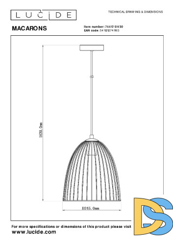 Подвесной светильник Lucide Macarons 74417/01/30