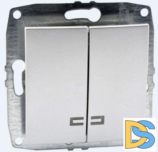 Выключатель двухклавишный с подсветкой Mono Electric Despina-Larissa 10А 250В серебро 500-002125-103