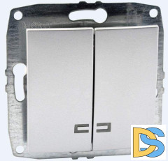 Выключатель двухклавишный с подсветкой Mono Electric Despina-Larissa 10А 250В серебро 500-002125-103