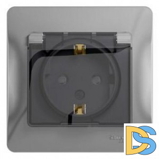 Розетка 1-ая электрическая, с заземлением, крышкой IР44, влагозащищенная, Алюминий, серия Glossa, Schneider Electric