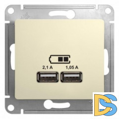 Розетка USB 2-ая (для подзарядки), Бежевый, серия Glossa, Schneider Electric