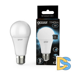 Лампа светодиодная диммируемая Gauss E27 12W 4100K груша матовая 102502212-S