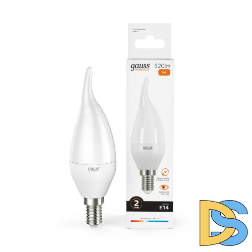 Лампа светодиодная Gauss E14 8W 3000K свеча на ветру матовая 34118