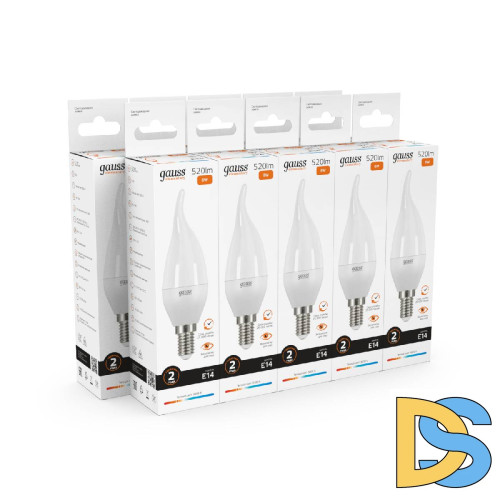 Лампа светодиодная Gauss E14 8W 3000K свеча на ветру матовая 34118