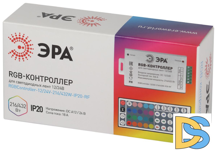 Контроллер с радио пультом Эра RGBController-12/24V-216/432W-IP20-RF Б0061112