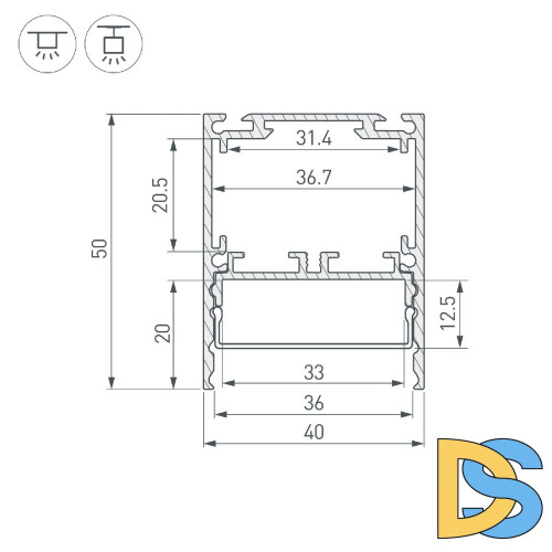 Алюминиевый профиль Arlight SL-LINE-4050-3L-2000 ANOD 044666