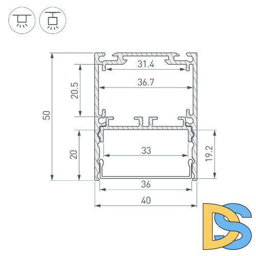 Алюминиевый профиль Arlight SL-LINE-4050-3L-2000 ANOD 044666