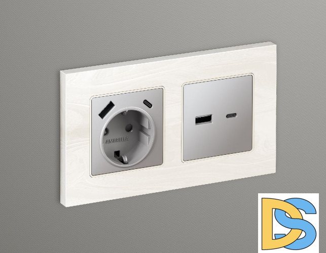 Лицевая панель для розетки 2USB тип A+C Ambrella Volt Alfa AP5110