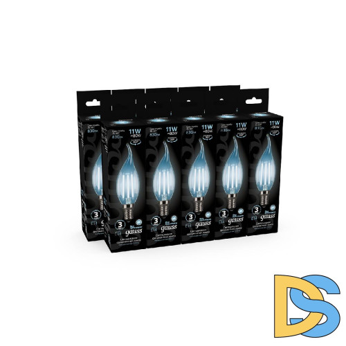 Лампа светодиодная филаментная Gauss E14 11W 4100К прозрачная 104801211