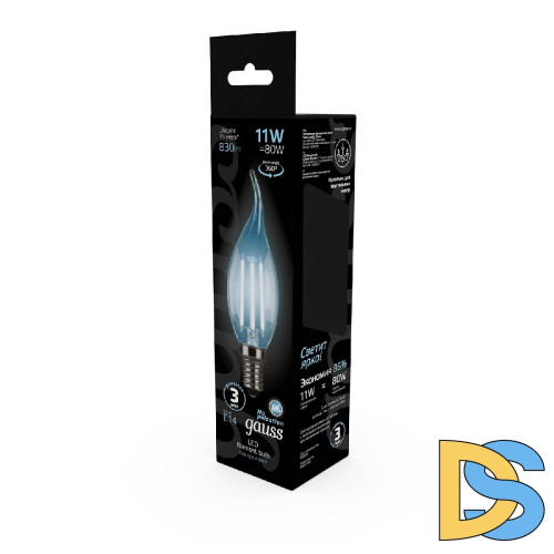 Лампа светодиодная филаментная Gauss E14 11W 4100К прозрачная 104801211