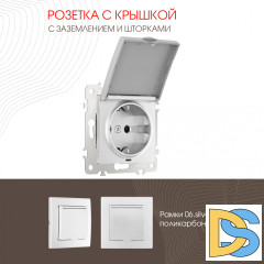 Розетка с заземлением, шторками и защитной крышкой Arte Milano 206.41-1.silver