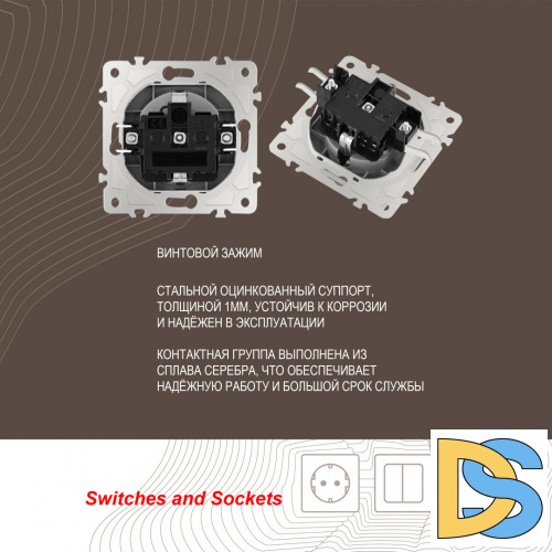 Розетка с заземлением, шторками и защитной крышкой Arte Milano 206.41-1.silver