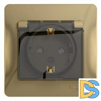 Розетка 1-ая электрическая, с заземлением, крышкой IР44, влагозащищенная, Титан, серия Glossa, Schneider Electric