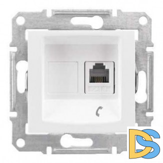Розетка телефонная 1-ая 4 контакта, RJ-11, Белый, серия Sedna, Schneider Electric