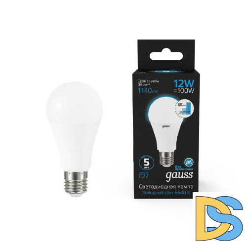 Лампа светодиодная диммируемая Gauss E27 12W 6500K груша матовая 102502312-S