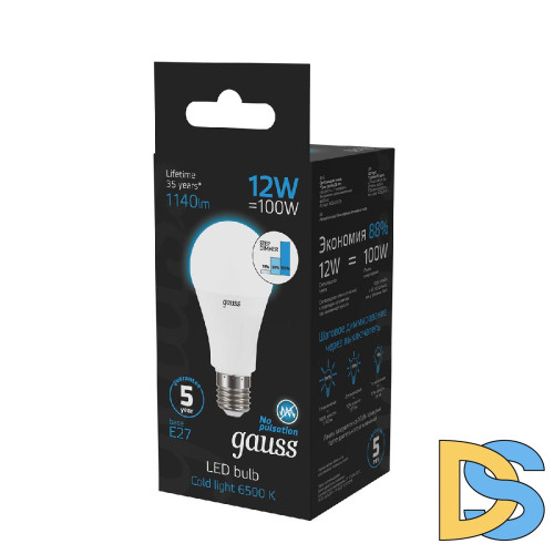 Лампа светодиодная диммируемая Gauss E27 12W 6500K груша матовая 102502312-S