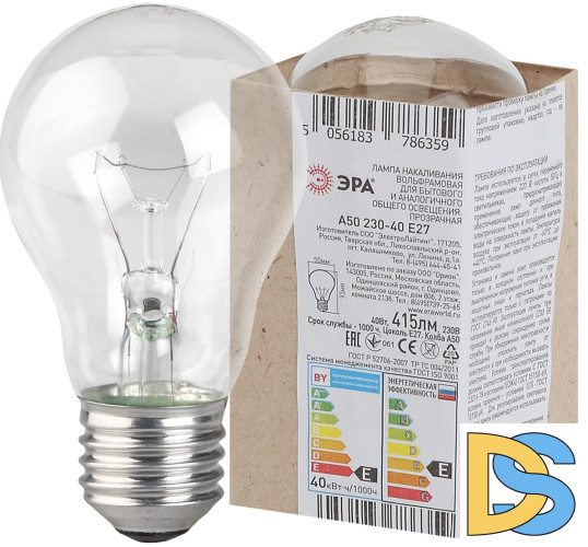 Лампа накаливания Эра E27 40W A50 40-230-Е27 (гофра) Б0039117