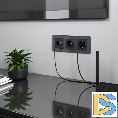 Розетка ТВ+Ethernet RJ-45 Werkel 6 cat.(черный матовый) W1181308