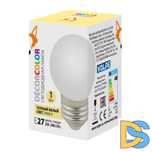 Лампа светодиодная Volpe Decor color LED-G45-1W/3000K/E27/FR/С UL-00006560