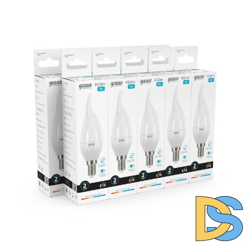 Лампа светодиодная Gauss E14 6W 4100K свеча на ветру матовая 34126